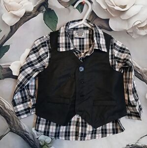 Kids Plaid Shirt and Black Vest Set